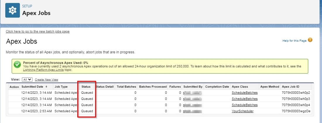 apex jobs status