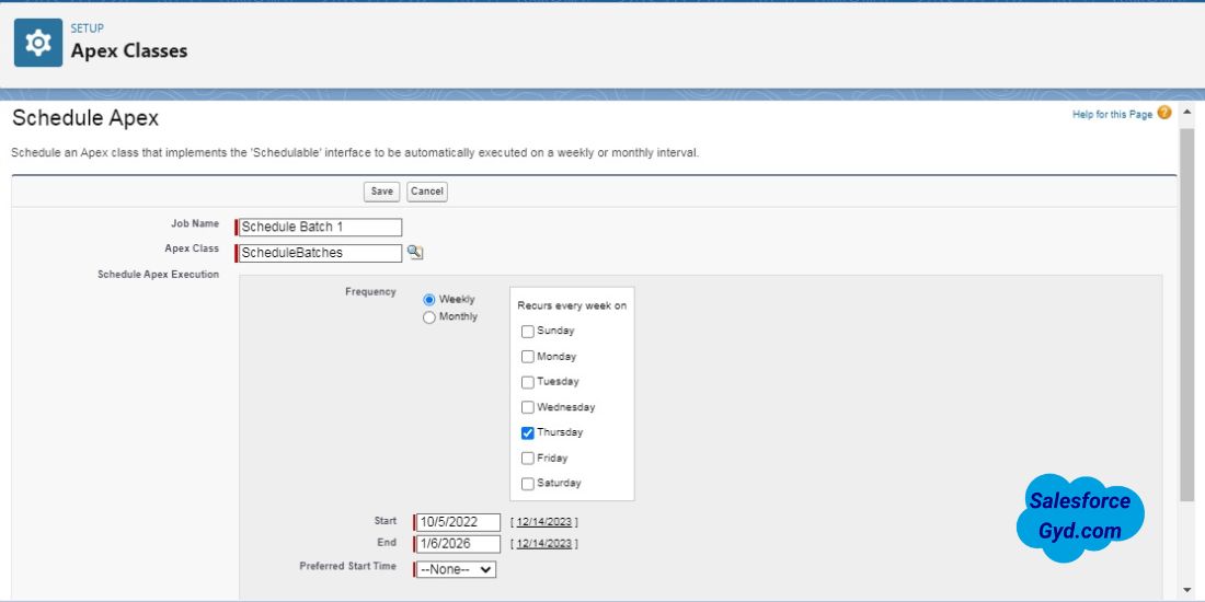 schedule apex job through UI