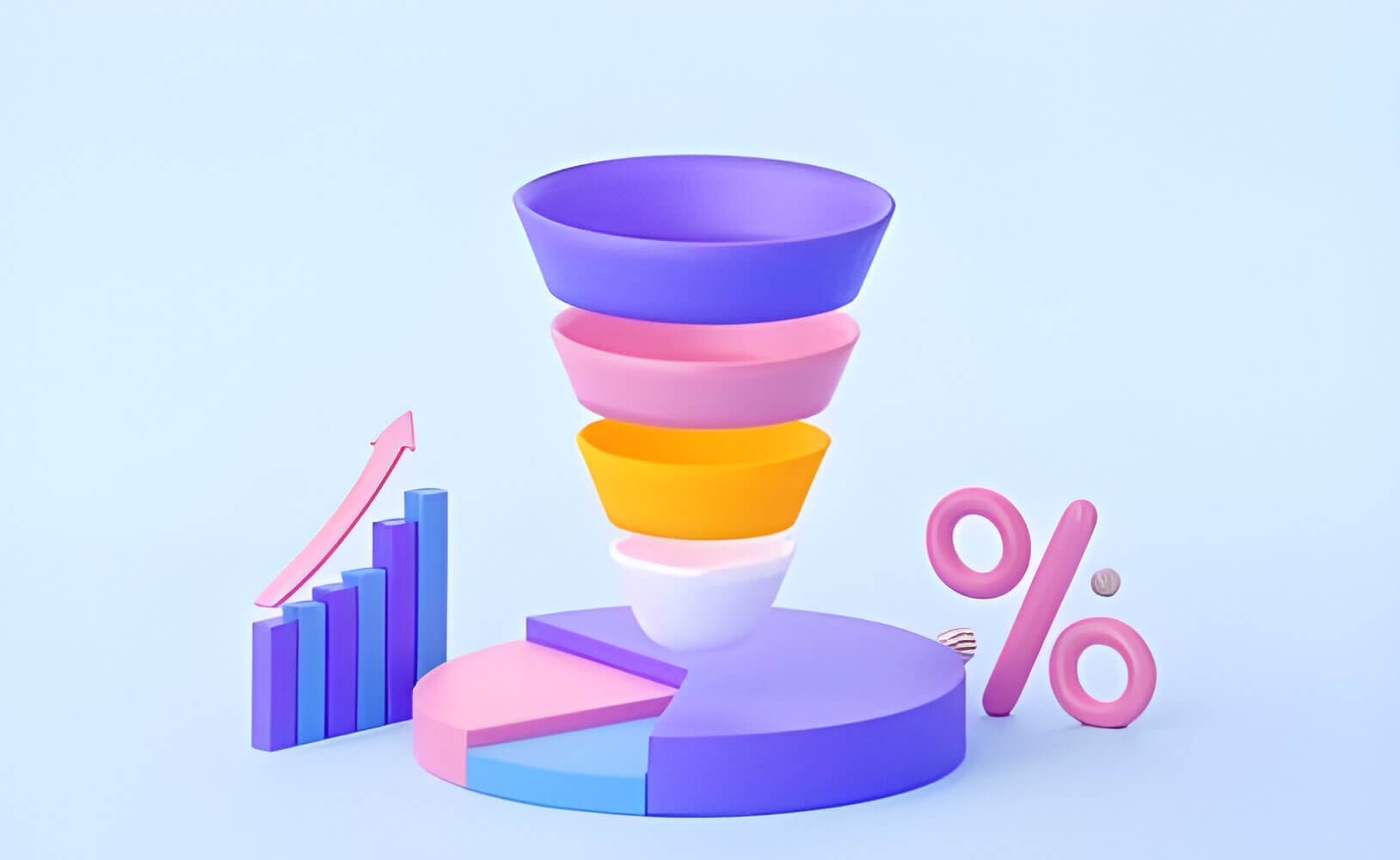 A 3D sales funnel with a pie chart slice named "Targeted Marketing Campaigns," illustrating how marketing user profiles enable targeted marketing campaigns in Salesforce.